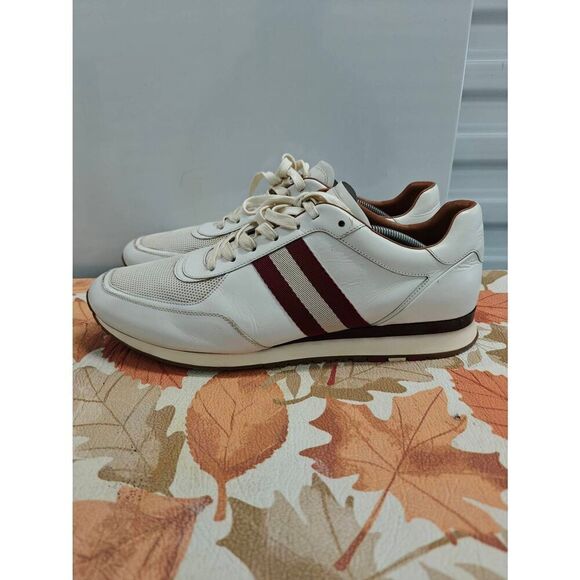 Bally Aston Suede Leather Running Sneaker Red Maroon Cream Men’s Size 13 Shoes - Picture 1 of 6